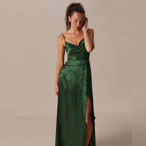 NWT RIHOAS Cowl Neck Jacquard Satin Maxi Dress Sz S, M, L, XL. - Picture 2 of 7
